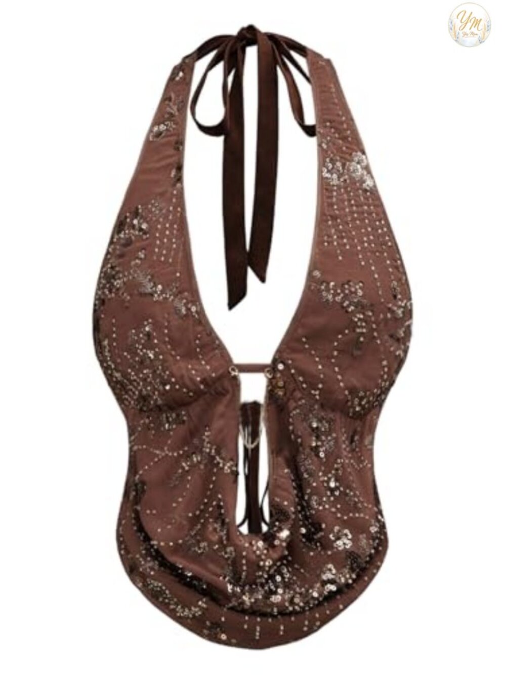 Sequin Halter Crop Top, Backless Going Out Top Cheetah Print Y2K